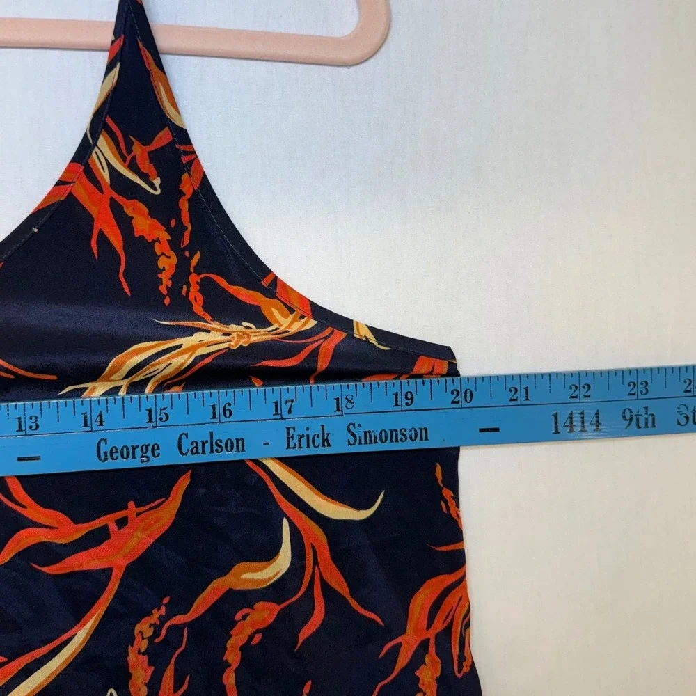 L'AGENCE Jane Silk Cami Tank Top Navy Blue Orange Wheat Floral Print Medium